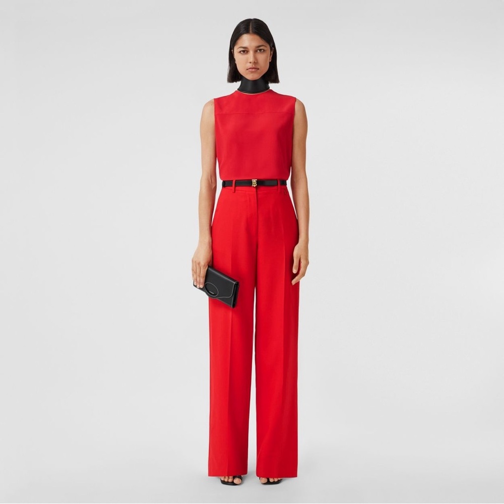 Burberry Monogram Motif Wide-Leg Trousers in Red, size 2